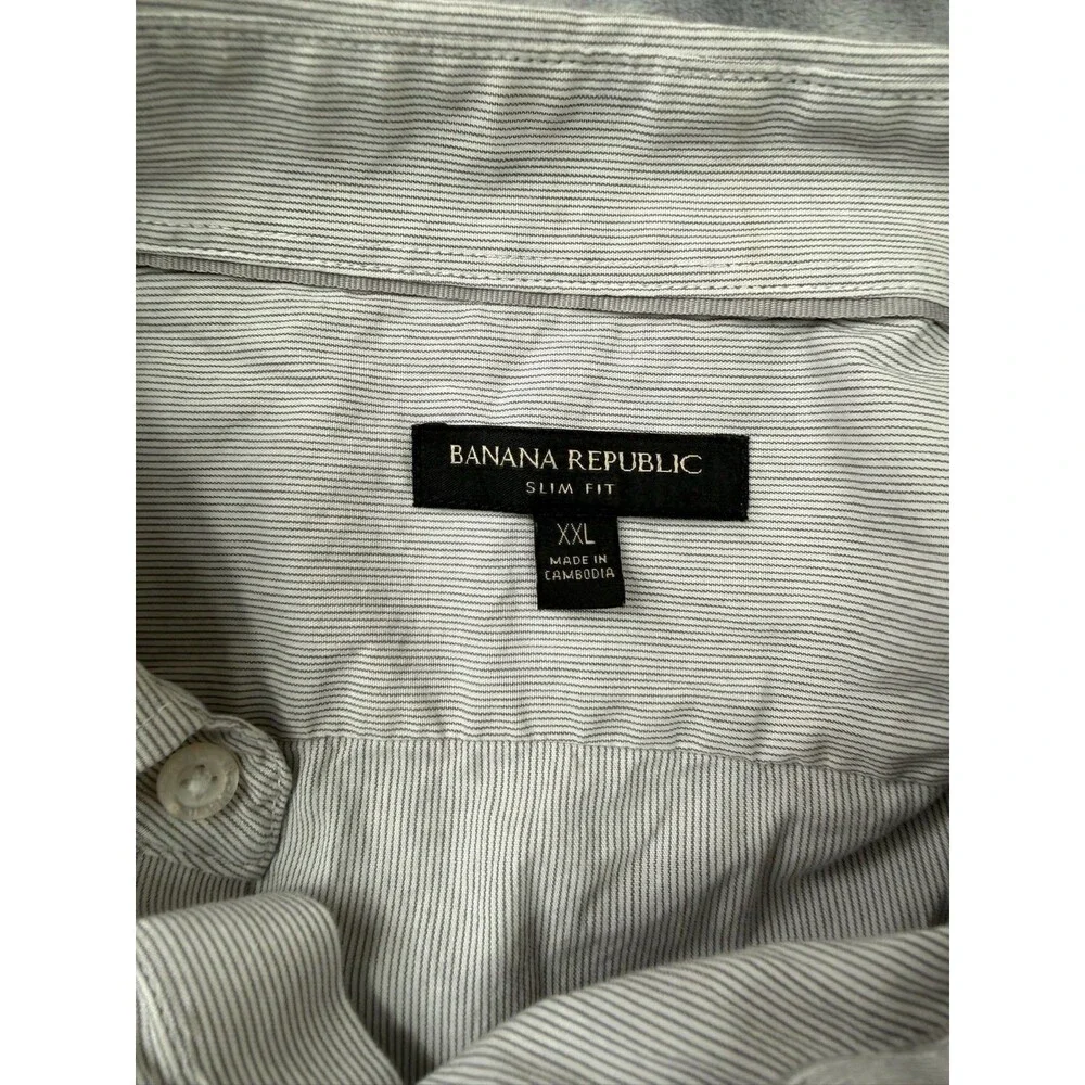 Banana Republic Mens Button Up Shirt Slim Fit Size XXL 2XL White Stripped